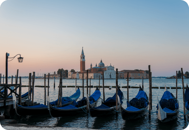 High Angle Shot Gondolas Parked Canal Venice Italy 1